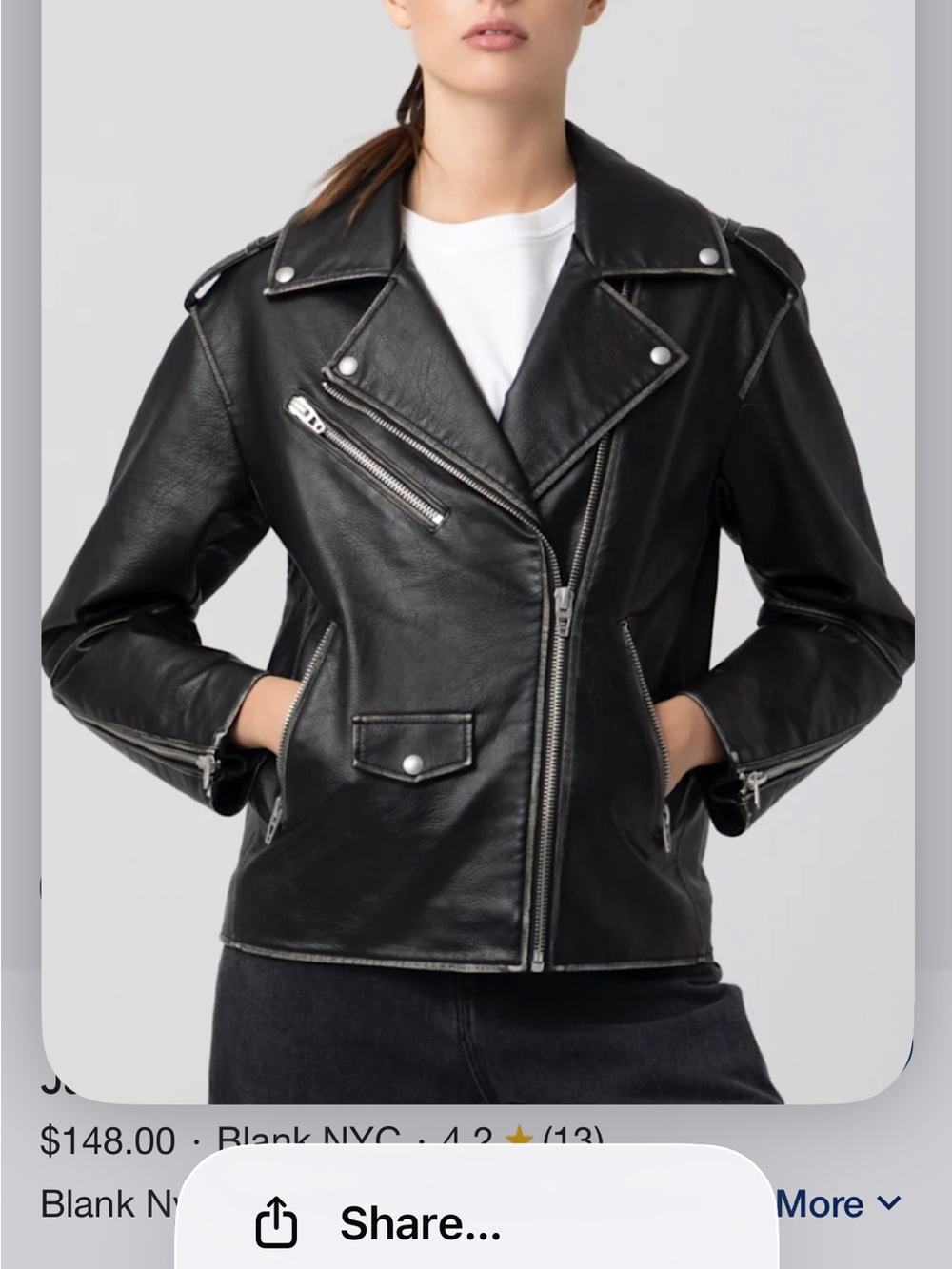 Blank NYC Black Faux Leather Moto Jacket with Silver Hardware